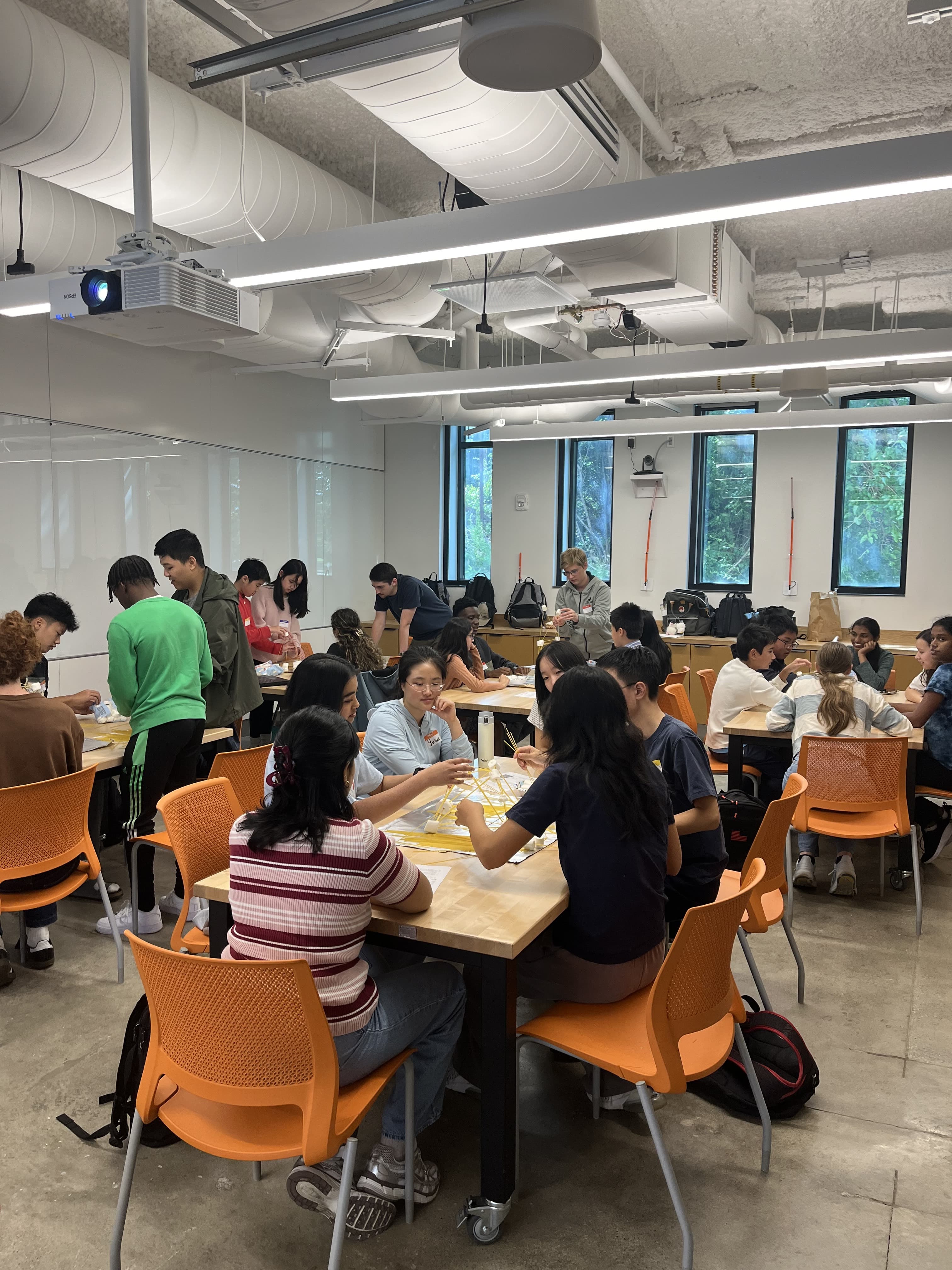 Students building together during a CurioLab session