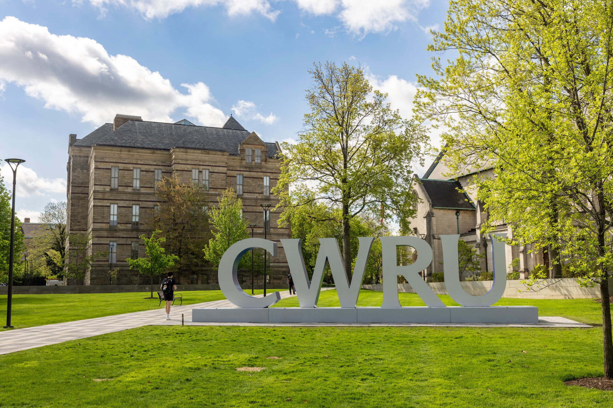 The CWRU letters on the Case Western Reserve University campus lawn
